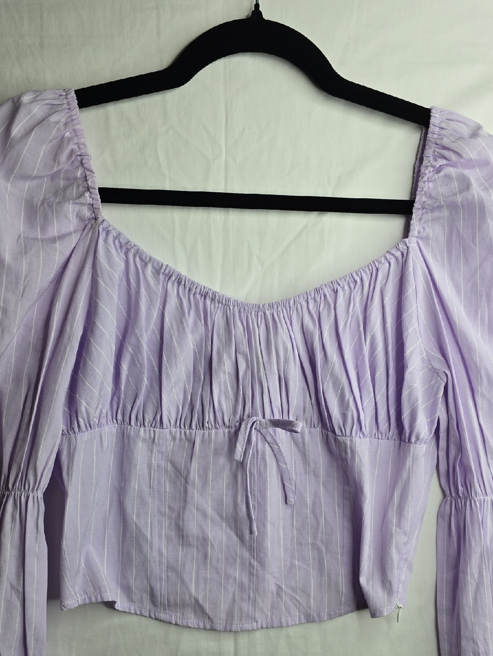 Freshman 1995 Lavender Pin Stripped Cropped Top Peasant Girl Sweetheart Size M